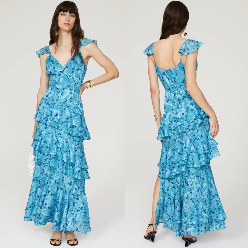 NWT Hutch Miah Gown *Small Flaw* Tiered Flowy Maxi Floral Blue Size 8 Coquette‎
